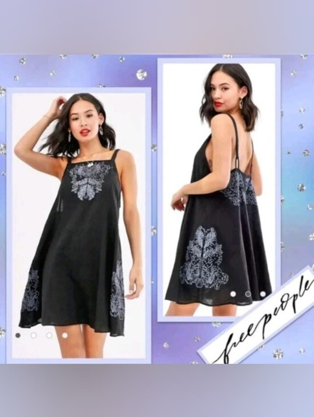 Free people Black Embroidered Sleeveless Tank dress size L